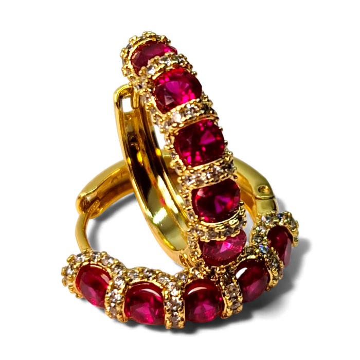 Cercei rotunzi placati cu aur de 14k si cristale zirconiu roz [7]