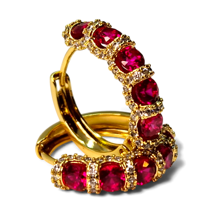 Cercei rotunzi placati cu aur de 14k si cristale zirconiu roz [5]