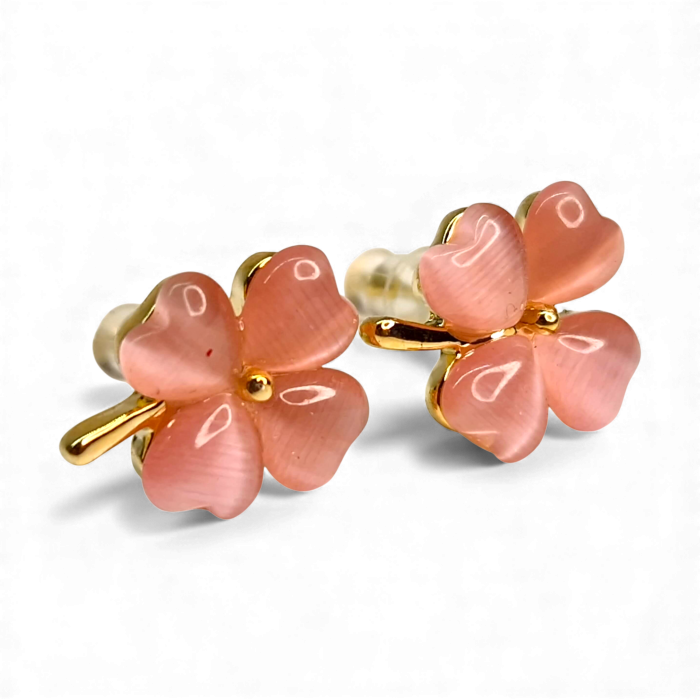 Cercei Olimpia Pink placați cu aur cu flori roz cat-eye [1]