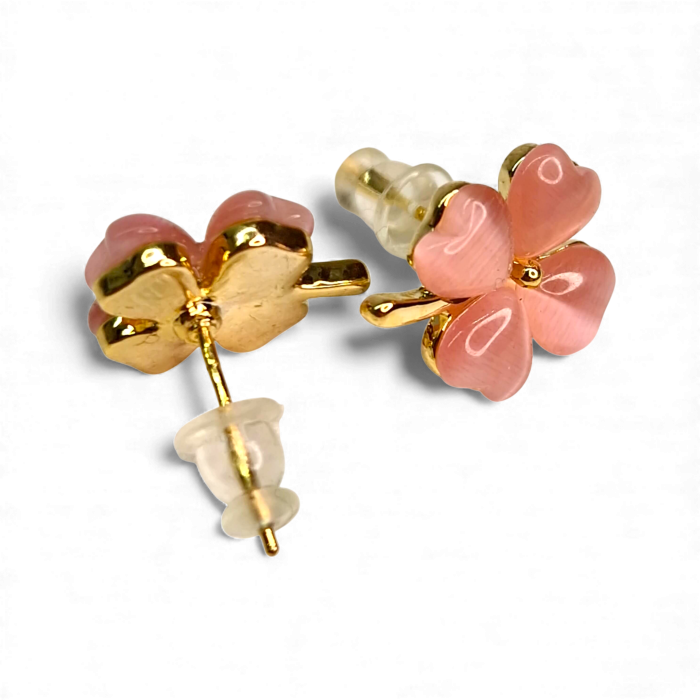 Cercei Olimpia Pink placați cu aur cu flori roz cat-eye [6]