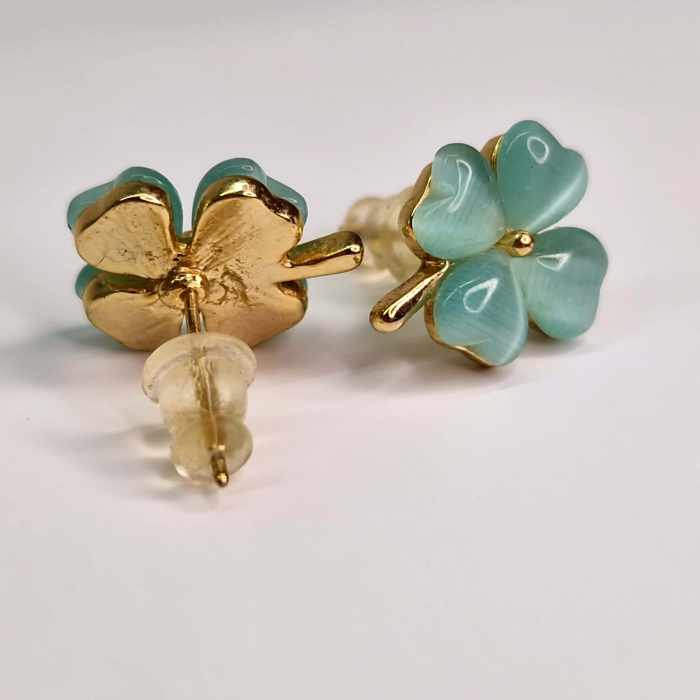 Cercei cu surub in forma de trifoi cu patru foi placat cu aur de 14k si incrustat cu cristale tourmaline zirconiu [5]