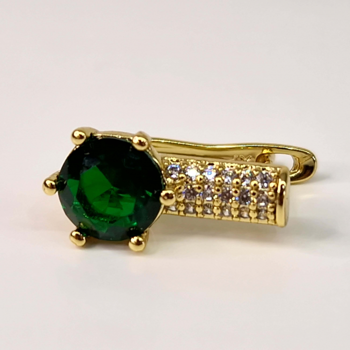 Cercei cu tortita placati cu aur de 14K cu cristal verde zirconiu si cristale albe [6]