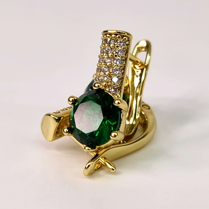 Cercei cu tortita placati cu aur de 14K cu cristal verde zirconiu si cristale albe [5]