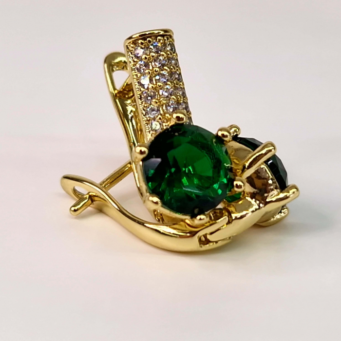 Cercei cu tortita placati cu aur de 14K cu cristal verde zirconiu si cristale albe [3]