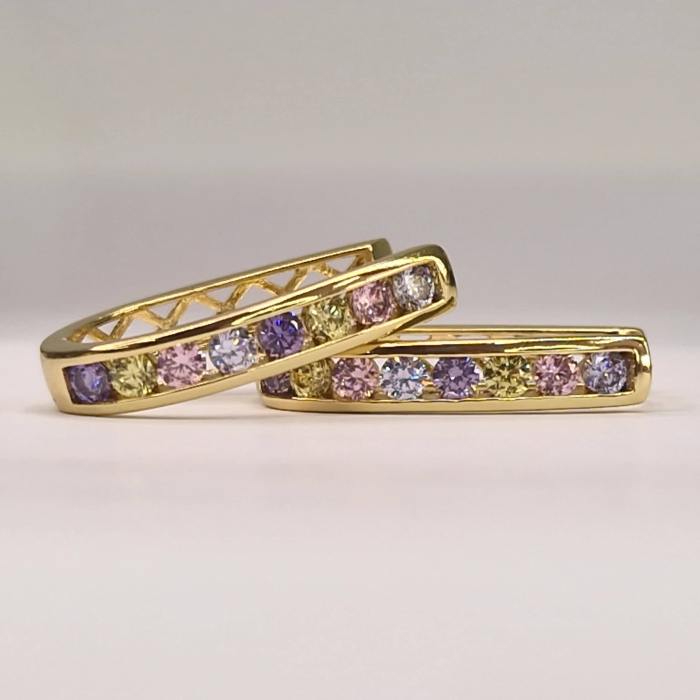 Cercei lungi cu tortita placati cu aur de 14k si cristale multicolore zirconiu [2]