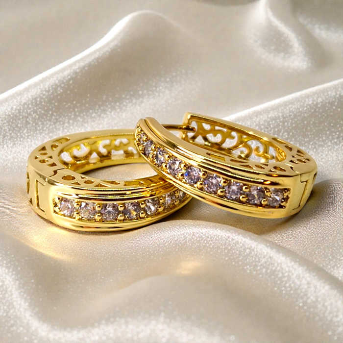 Cercei Stefania placati cu aur cu zirconii și interior filigranat [6]