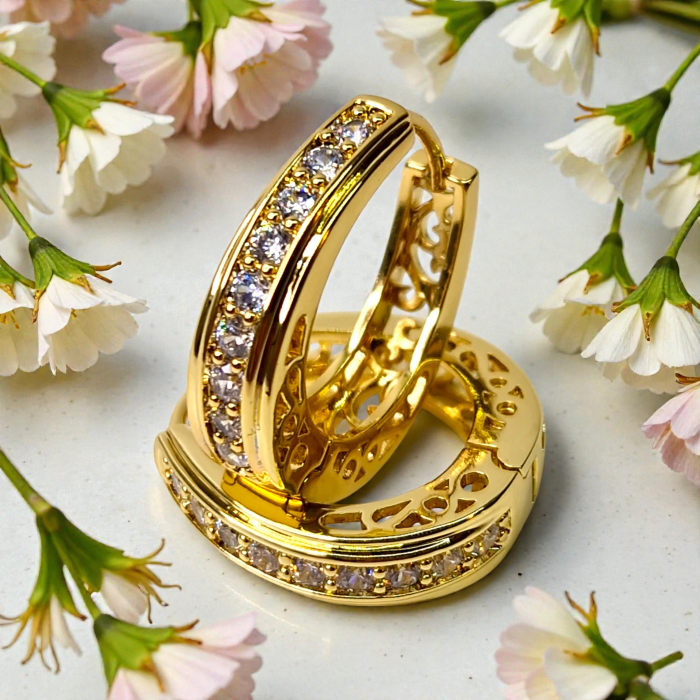 Cercei Stefania placati cu aur cu zirconii și interior filigranat [8]