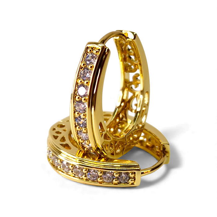 Cercei Stefania placati cu aur cu zirconii și interior filigranat [1]