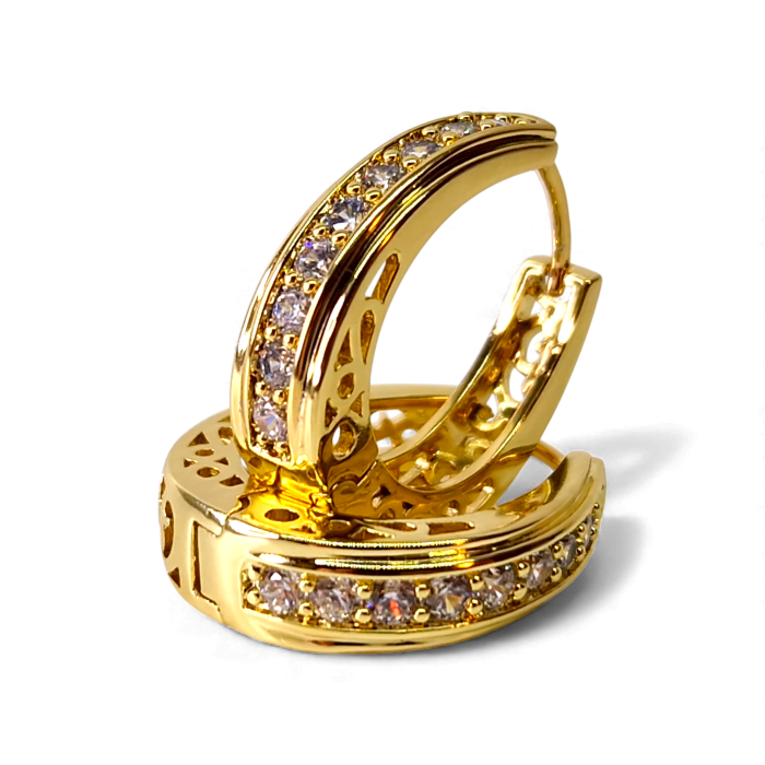 Cercei Stefania placati cu aur cu zirconii și interior filigranat [3]