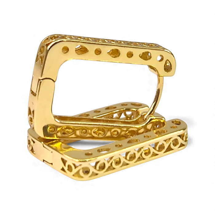 Cercei dreptunghiulari placati cu aur de 14k si filigran aurit [7]