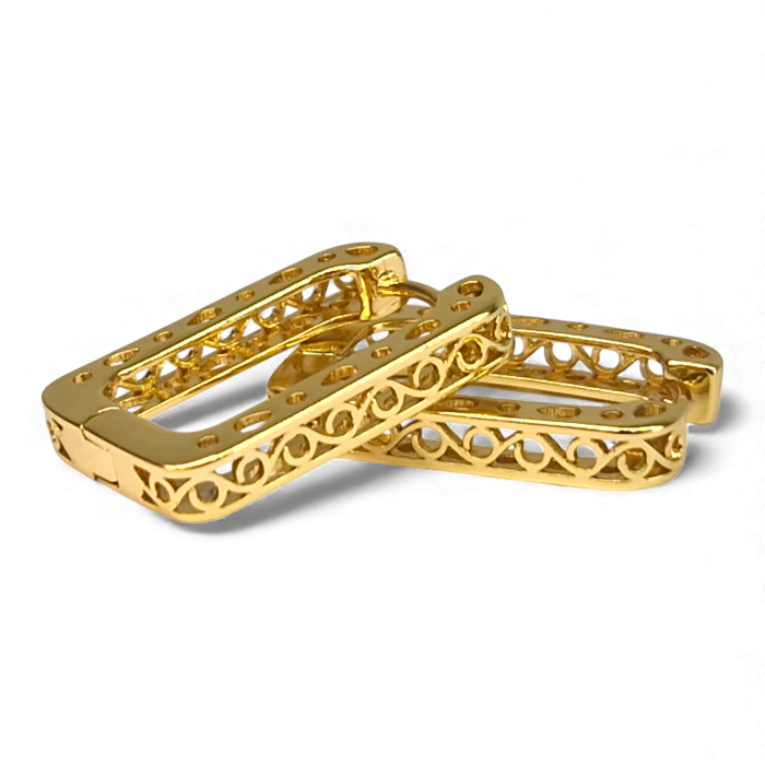 Cercei dreptunghiulari placati cu aur de 14k si filigran aurit [3]