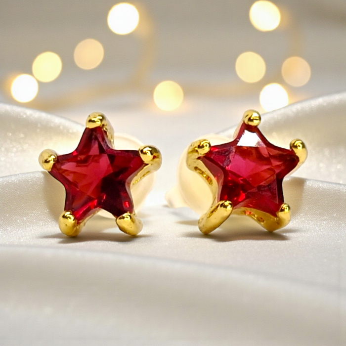 Cercei Yarisha placati cu aur cu cristale roșii în formă de stea [2]