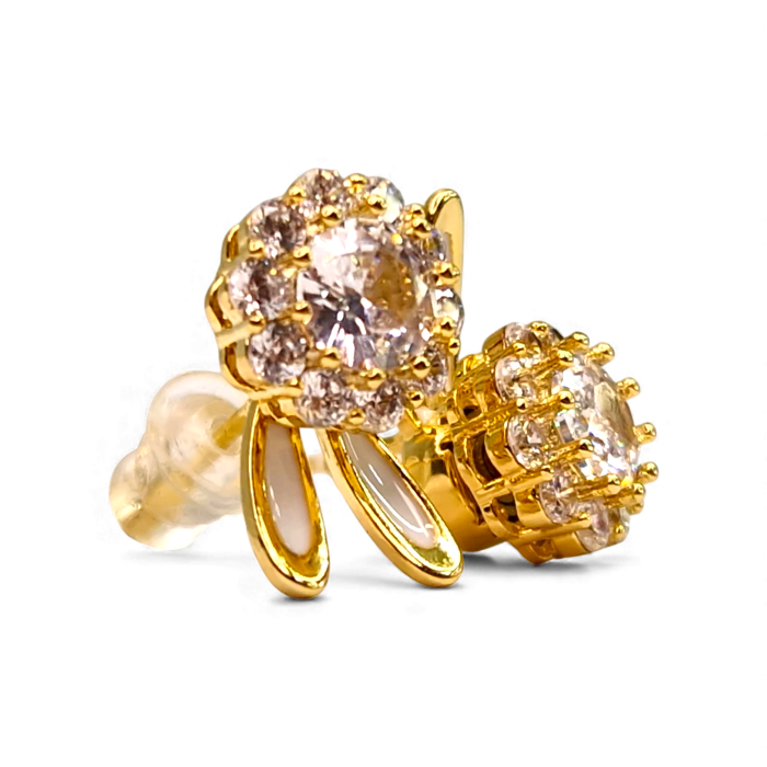 Cercei Yasmine placați cu aur cu zirconiu central și contur pavé [3]