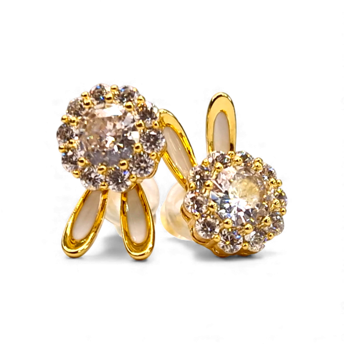 Cercei Yasmine placați cu aur cu zirconiu central și contur pavé [1]