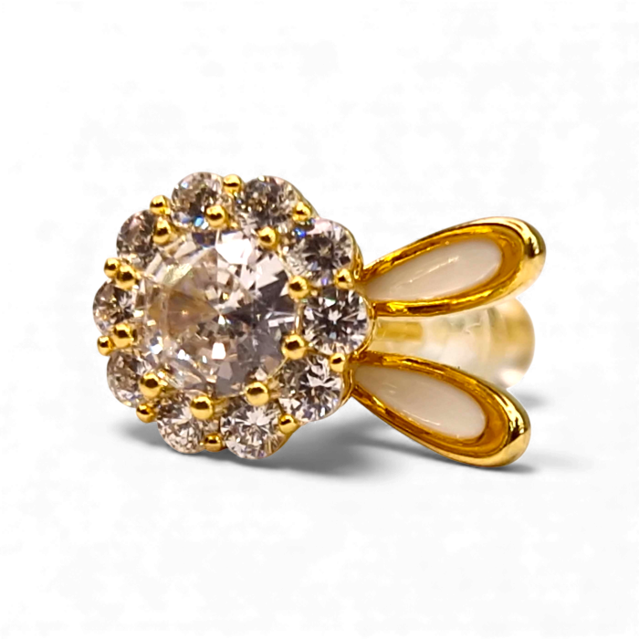 Cercei Yasmine placați cu aur cu zirconiu central și contur pavé [7]