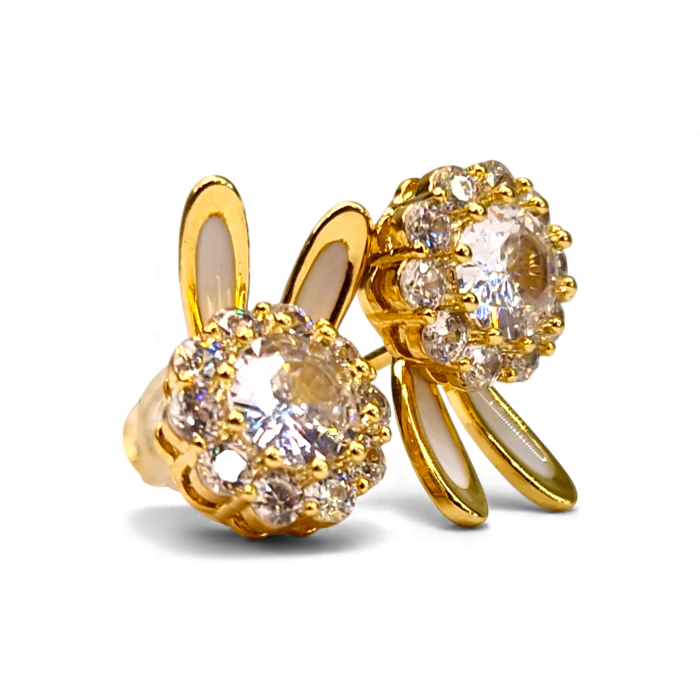 Cercei Yasmine placați cu aur cu zirconiu central și contur pavé [5]