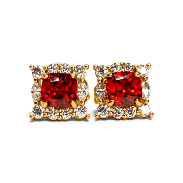 Cercei Zara placati cu aur cu cristal rubiniu și contur pavé [1]