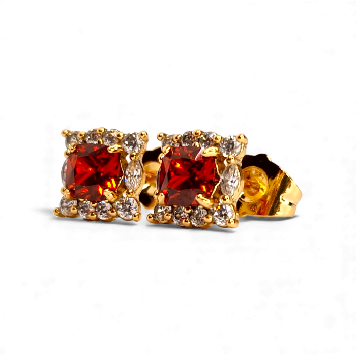 Cercei Zara placati cu aur cu cristal rubiniu și contur pavé [5]