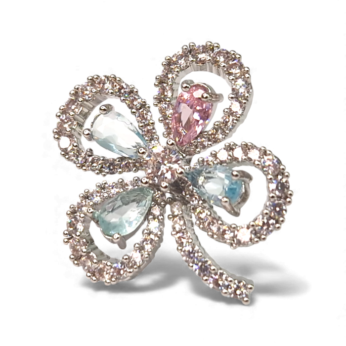 Cercei Elysee placați cu rodiu cu zirconii pastelate în formă de floare [5]