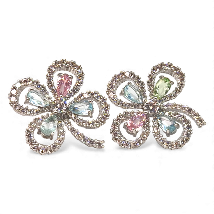 Cercei Elysee placați cu rodiu cu zirconii pastelate în formă de floare [1]