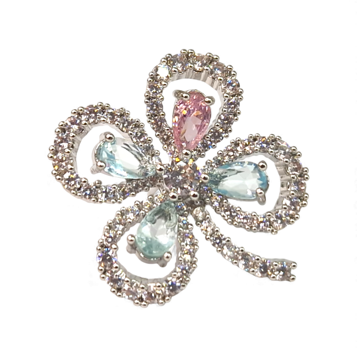 Cercei Elysee placați cu rodiu cu zirconii pastelate în formă de floare [3]