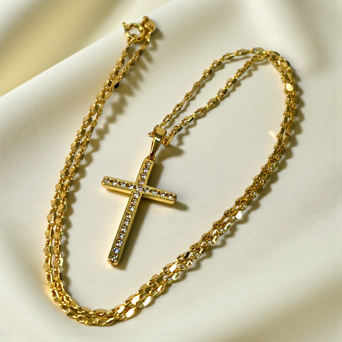 Colier cu Sfanta Cruce si lant de 50 cm placat cu aur de 18k IH702 [4]