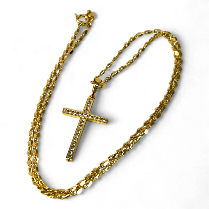 Colier cu Sfanta Cruce si lant de 50 cm placat cu aur de 18k IH702 [3]