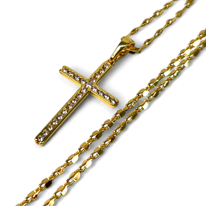 Colier cu Sfanta Cruce si lant de 50 cm placat cu aur de 18k IH702 [1]