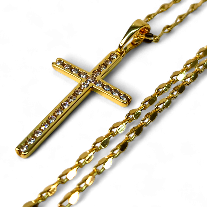 Colier cu Sfanta Cruce si lant de 50 cm placat cu aur de 18k IH702 [7]