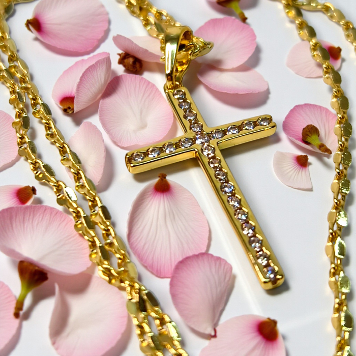 Colier cu Sfanta Cruce si lant de 50 cm placat cu aur de 18k IH702 [6]