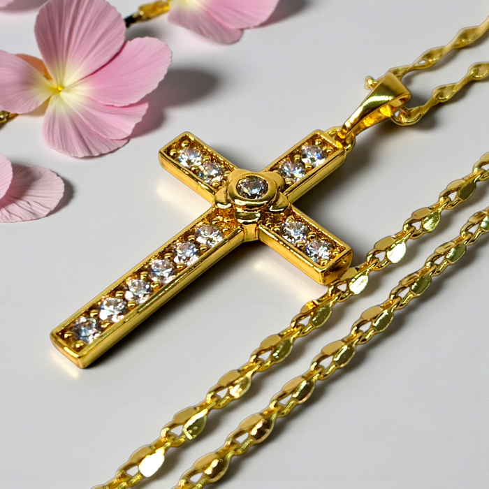 Colier IH803 cu cruce placată cu aur 18K decorată cu zirconii [2]