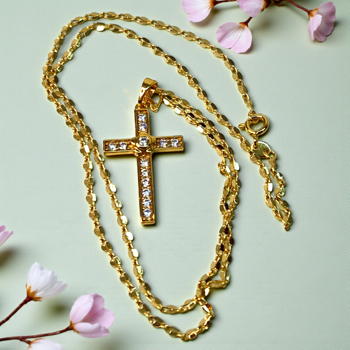 Colier IH803 cu cruce placată cu aur 18K decorată cu zirconii [6]
