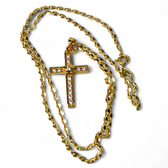 Colier IH803 cu cruce placată cu aur 18K decorată cu zirconii [7]