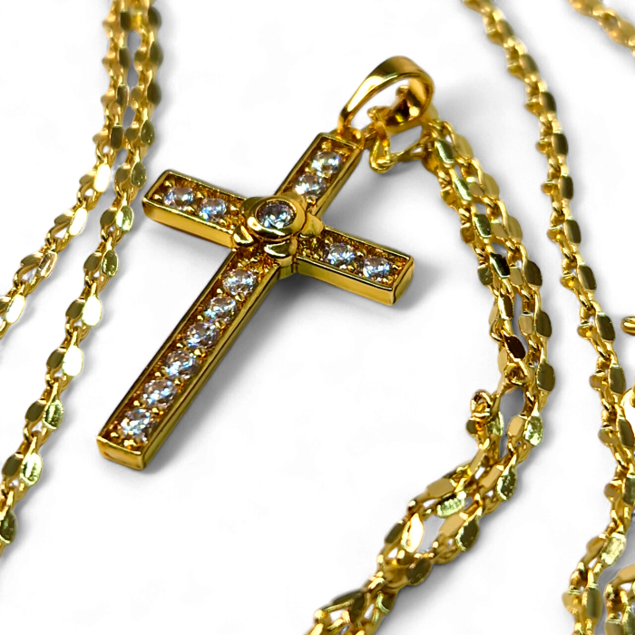 Colier IH803 cu cruce placată cu aur 18K decorată cu zirconii [5]