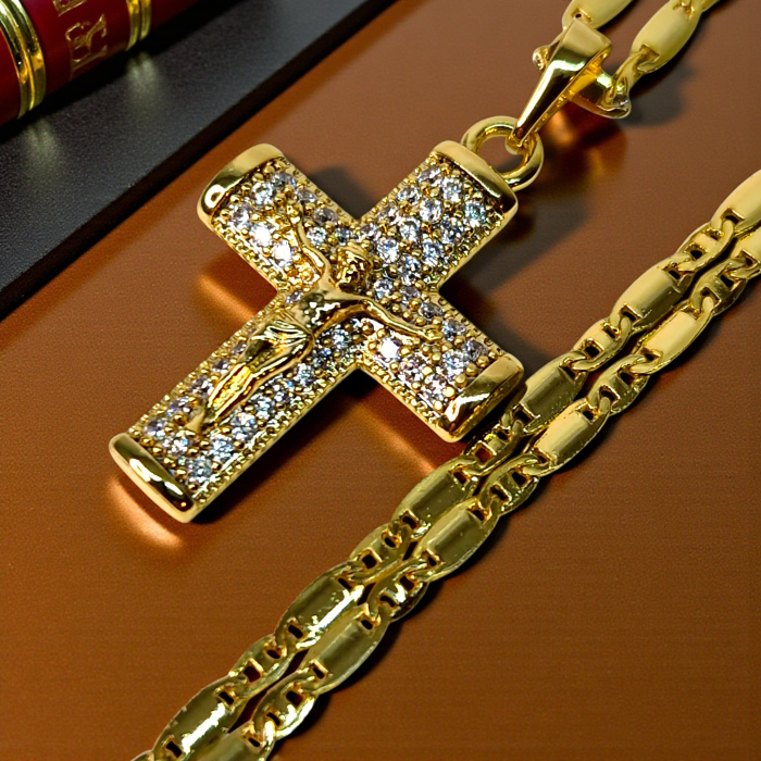 Colier Sfanta Cruce cu lant de 49 cm placat cu aur de 18k IH705 [2]