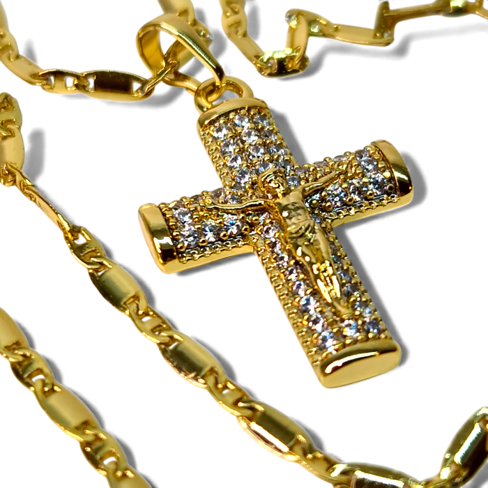 Colier Sfanta Cruce cu lant de 49 cm placat cu aur de 18k IH705 [5]