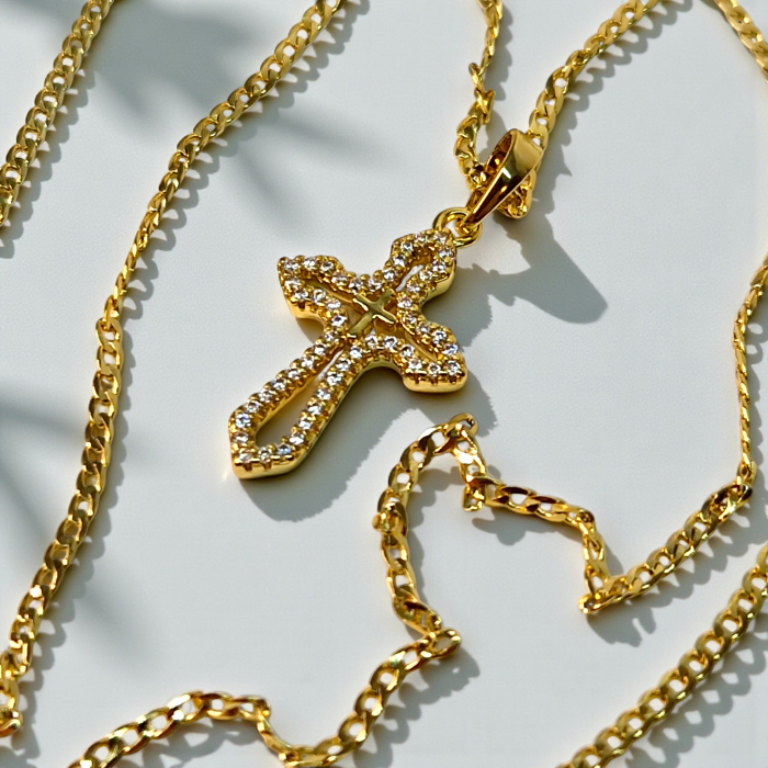 Colier IH807 placat cu aur 18K cu pandantiv cruce și zirconii albe [5]
