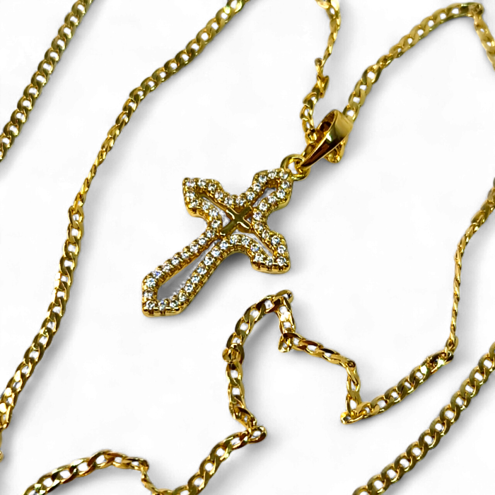 Colier IH807 placat cu aur 18K cu pandantiv cruce și zirconii albe [6]