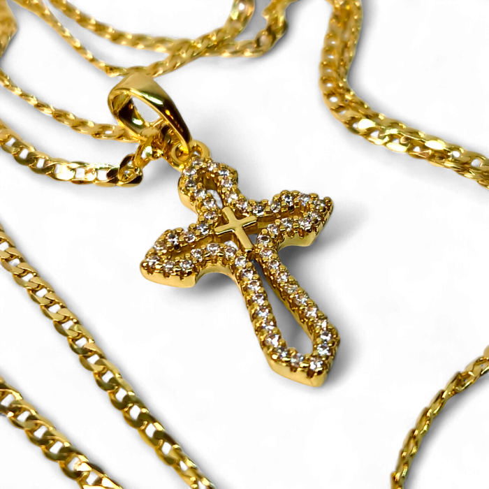 Colier IH807 placat cu aur 18K cu pandantiv cruce și zirconii albe [4]