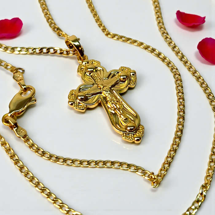 Colier IH808 cu cruce sculptată placată cu aur 18K în relief [6]
