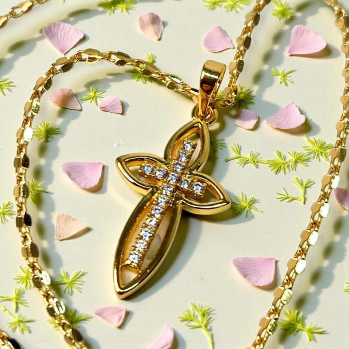 Colier IH801 placat cu aur 18K cu pandantiv cruce și zirconii albe [4]