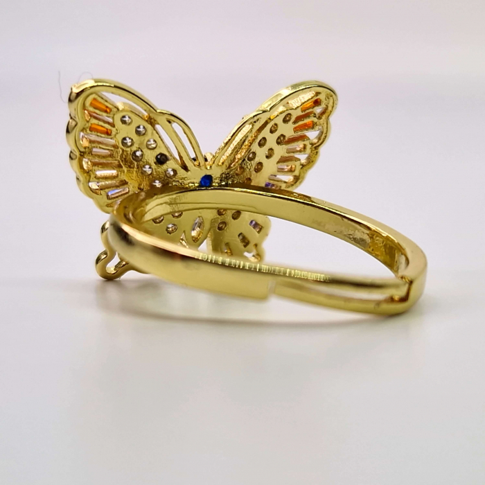 Inel reglabil placat cu aur in forma de fluture cu cristale multicolore din zirconiu [3]