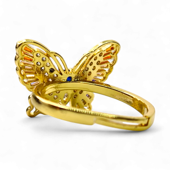 Inel reglabil placat cu aur Ivona Blue cu fluture și zirconii multicolore [5]