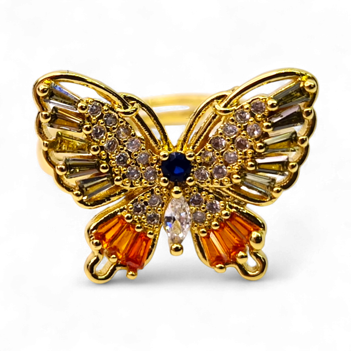 Inel Ivona Orange placat cu aur cu fluture și zirconii multicolore [3]