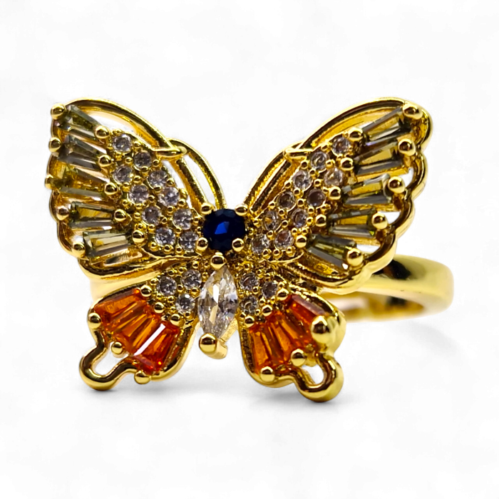 Inel Ivona Orange placat cu aur cu fluture și zirconii multicolore [5]