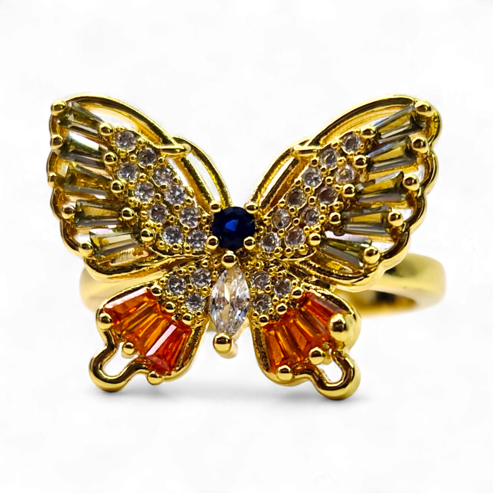 Inel Ivona Orange placat cu aur cu fluture și zirconii multicolore [1]