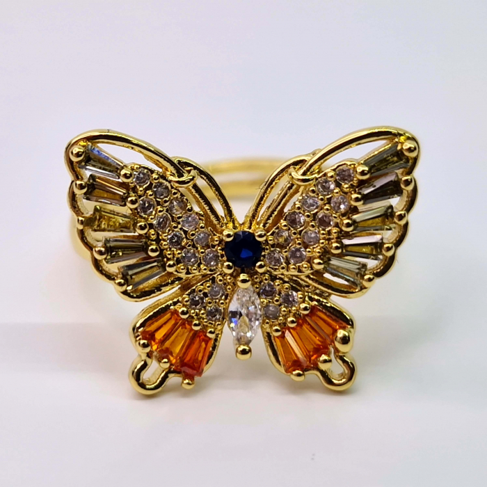 Inel in forma de fluture placat cu aur de 14k si incrustat cu cristale multicolore zirconiu [2]
