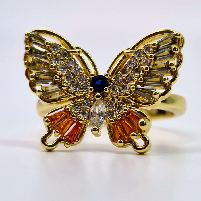 Inel in forma de fluture placat cu aur de 14k si incrustat cu cristale multicolore zirconiu [1]