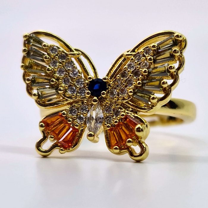 Inel in forma de fluture placat cu aur de 14k si incrustat cu cristale multicolore zirconiu [3]