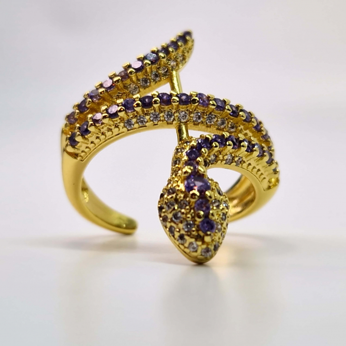 Inel reglabil in forma de sarpe placat cu aur de 14k si incrustat cu cristale albastre zirconiu [3]